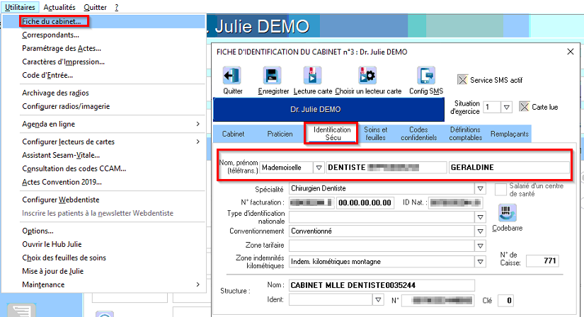 Dans l'onglet Identification sécu, relisez la carte CPS avec le bouton Lecture carte (meilleure solution, car elle reprend toutes les informations importante…