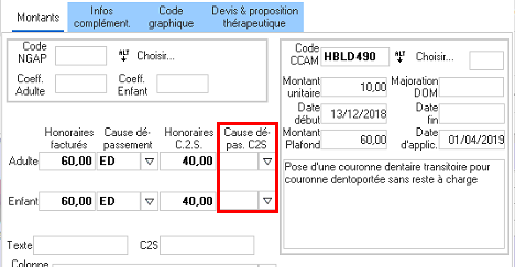 Lorsque vous paramétrez les actes de cette liste, ne renseignez aucune cause de dépassement dans la colonne C2S