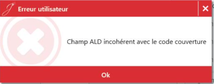 Ce message apparaît en cliquant sur Règlement : des actes sont en D (Dus) dans l'historique médical