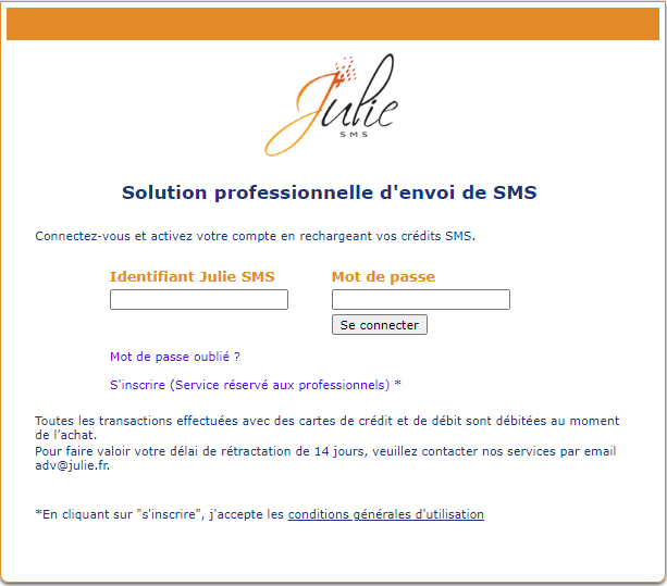 Sur la page internet qui s'ouvre, connectez-vous avec vos identifiants Julie SMS et suivez la procédure