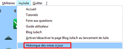 Dans Julie, ouvrez le menu myJulie > Historique des mises à jour