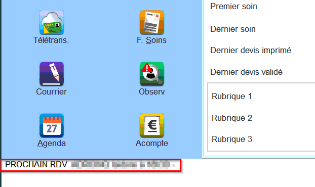 Bas de l'écran de Julie : mention « PROCHAIN RDV ».