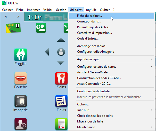 Ouvrez le menu Utilitaires > Fiche du cabinet…