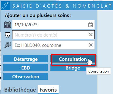 Dans l'assistant de saisie d'actes, cliquez sur le bouton Consultation
