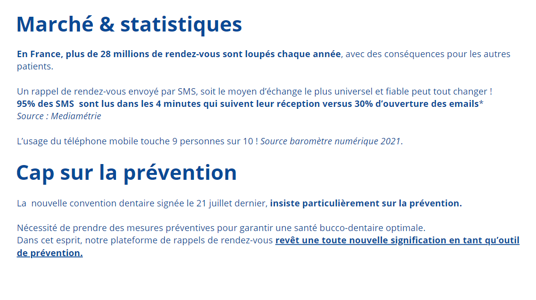 En France, plus de 28 millions de rendez-vous sont manqués chaque année. 95 % des SMS sont lus dans les 4 minutes, contre 30 % d'ouverture pour les emails (s…