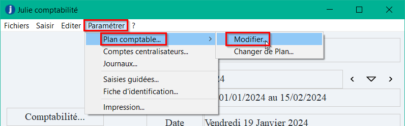 Ouvrez le menu Paramétrer > Plan comptable > Modifier