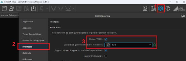 Sélectionnez Interfaces, cochez Utilisez VDDS et sélectionnez Julie
