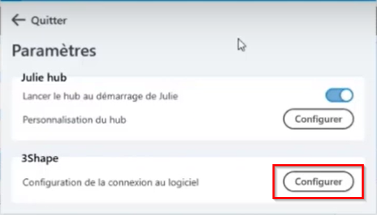 Dans la partie 3Shape, ouvrez le menu Configuration