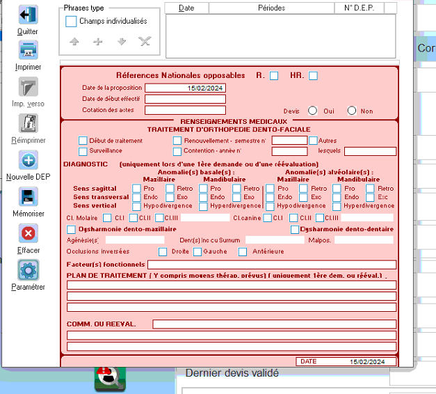 Le visuel de la DEP chirurgie (non ortho) imprimée par le menu Imprimer > D.E.P n'est pas le bon