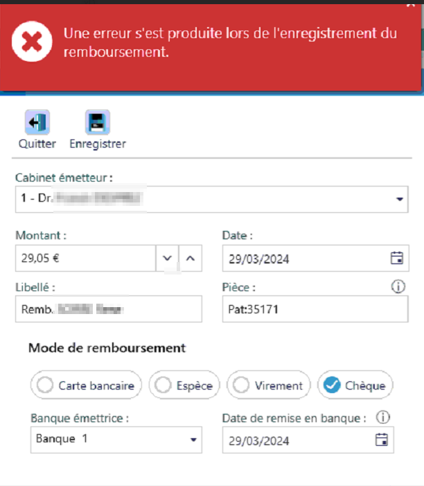 Ce message apparaît en validant un remboursement