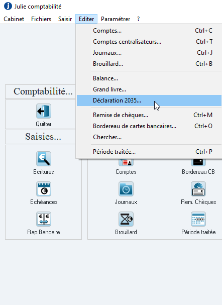 Ouvrez le menu Éditer > Déclaration 2035
