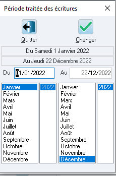 Pour choisir une période, cliquez sur Période traitée, indiquez les dates Du et Au, puis Changer