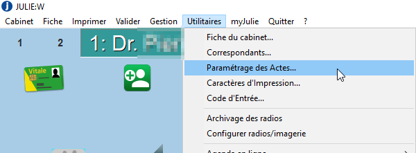 Ouvrez le menu Utilitaires > Paramétrage des actes