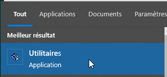 Dans la recherche du menu Démarrer de Windows, tapez Utilitaires