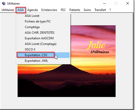 Ouvrez le menu AGA > Exportation .CSV