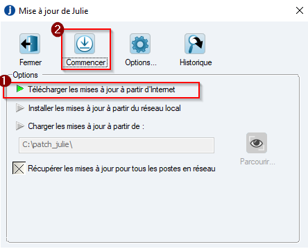 Sélectionnez Télécharger les mises à jour à partir d'Internet, puis cliquez sur Commencer