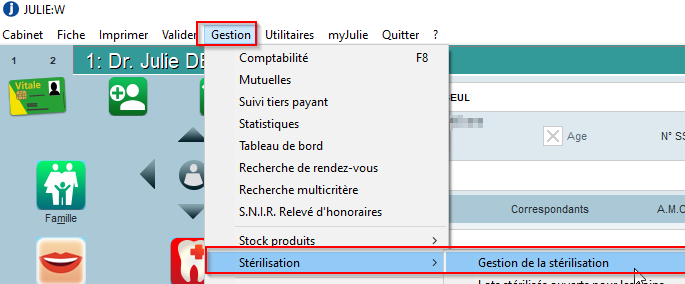 Ouvrez le menu Gestion > Stérilisation > Gestion de la stérilisation