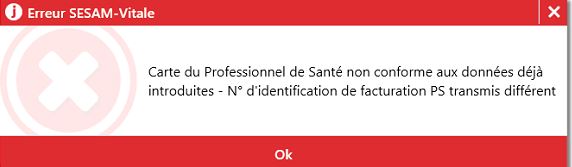 Ce message apparaît quand une feuille de soins générée par le titulaire du cabinet, présente en télétransmission, est envoyée avec la carte du remplaçant
