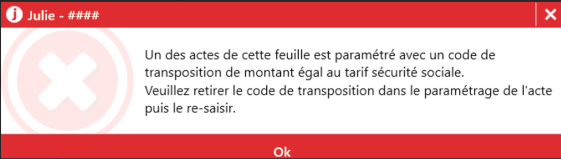 Ce message peut apparaître à l'édition d'un devis ou à la génération d'une FSE