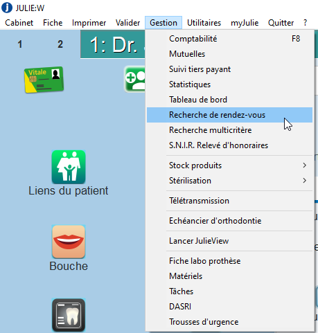 Ouvrez le menu Gestion > Recherche de rendez-vous