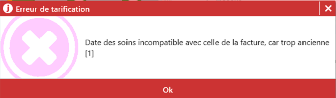 Cette erreur apparaît à la validation d'une feuille de soins ou dans Règlement. Elle est due à d'anciens actes en D (dus) ou en T (traités) dans l'historique…