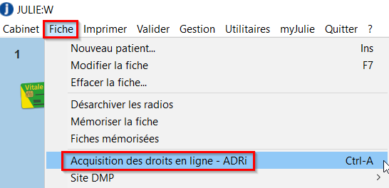Ou faites un appel à l'ADRi : menu Fiche > Acquisition des droits en ligne – ADRi