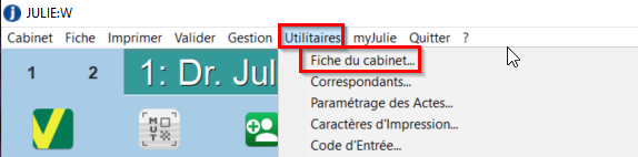 Ouvrez le menu Utilitaires > Fiche du cabinet