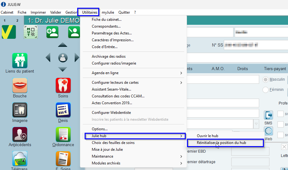 Ouvrez le menu Utilitaires > Julie hub > Ouvrir le hub