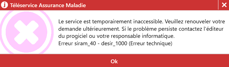 Ce message peut s'afficher à la lecture de la carte Vitale ou à la création des FSE