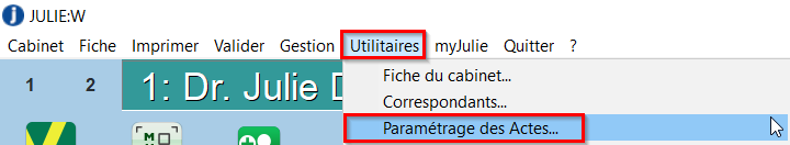 Ouvrez le menu Utilitaires > Paramétrage des actes