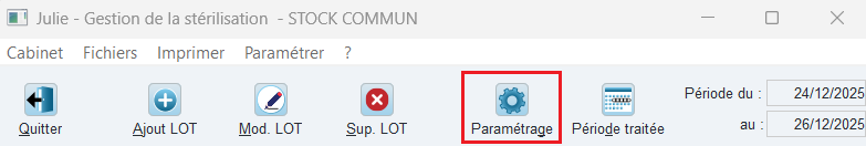 Cliquez sur Paramétrage