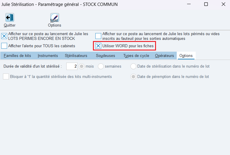 Cochez Utiliser WORD pour les fiches