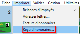 Ouvrez le menu Imprimer > Reçu d'honoraires…