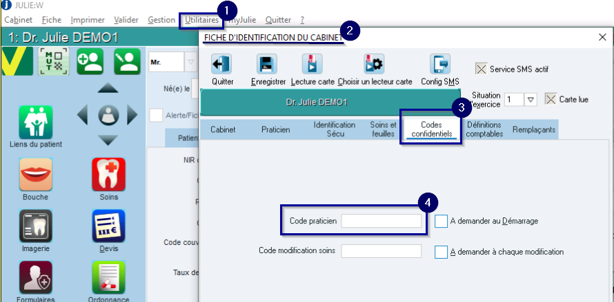 Saisissez ou modifiez le Code praticien, puis enregistrez
