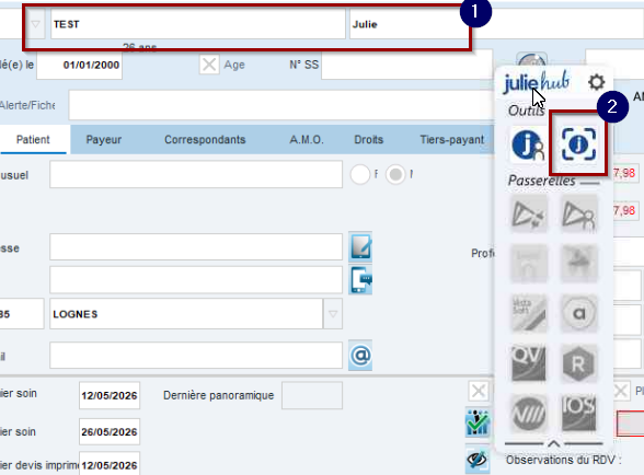 Julie Hub, rubrique Outils : icône Capture.