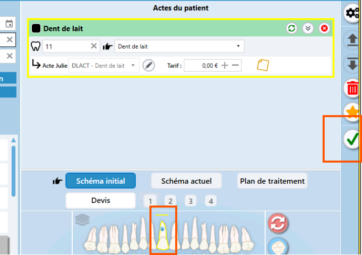 Un L apparaît sur la dent : validez l'opération