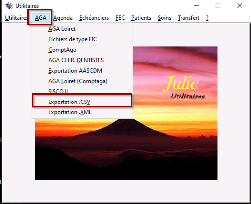 Ouvrez le menu AGA > Exportation .CSV