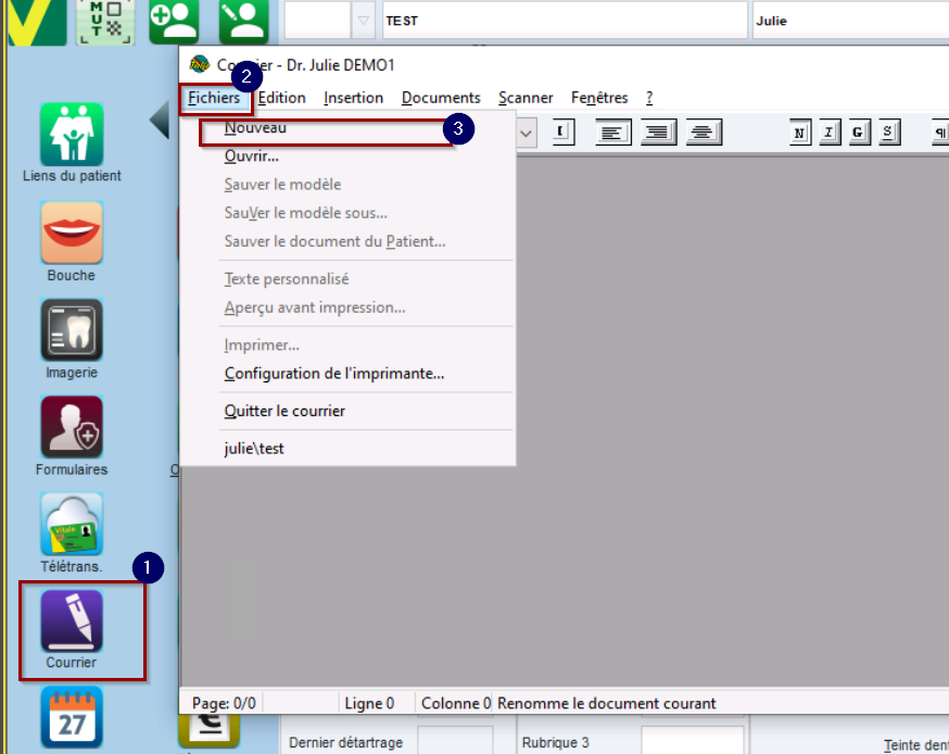 Cliquez sur Courrier, puis ouvrez le menu Fichiers > Nouveau