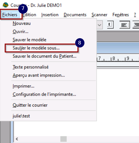 Pour enregistrer, ouvrez le menu Fichiers > Sauver le modèle sous…
