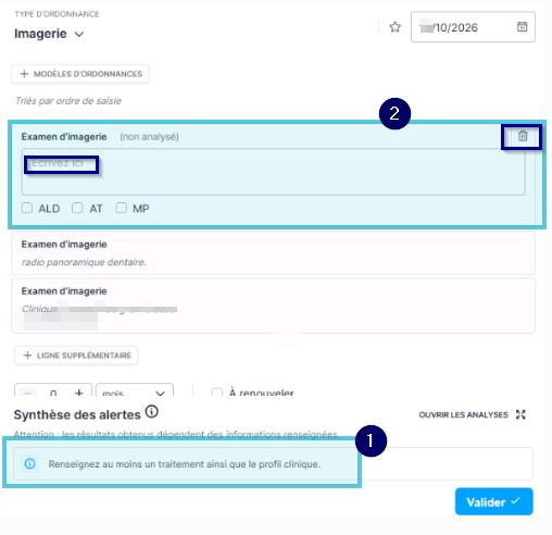 Ce message s'affiche quand une ligne de l'ordonnance est restée vide