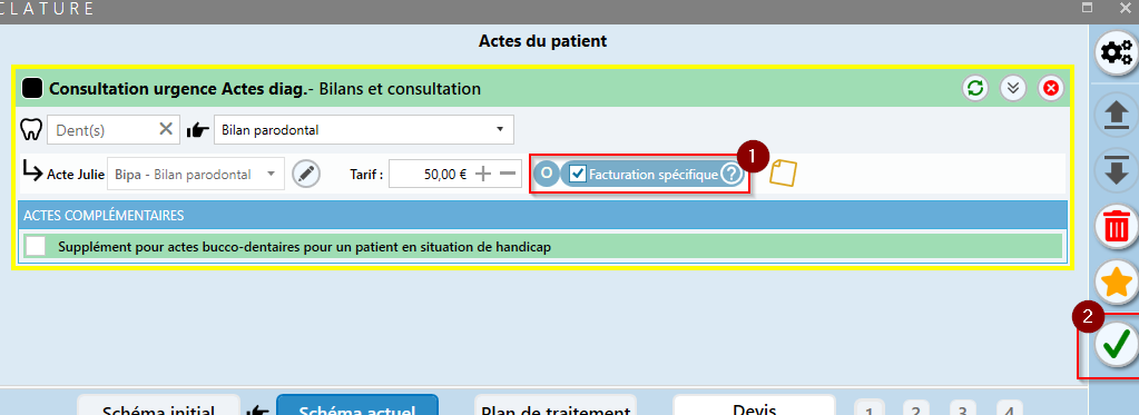 Cochez Facturation spécifique : la pastille passe de NR à O