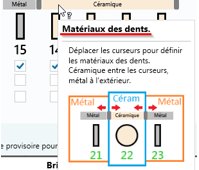 Les curseurs aux extrémités changent le matériau, par exemple de céramique à métal