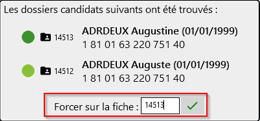 Champ « Forcer sur la fiche » avec le numéro 14513 et bouton de validation.
