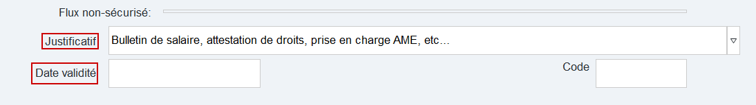 Renseignez le Justificatif et la Date validité (fin de droits)