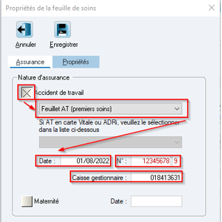 Dans Caisse gestionnaire, saisissez régime + caisse + centre, puis enregistrez