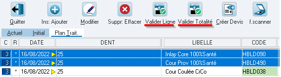 Validez tout le devis avec Valider Totalité, ou sélectionnez une ou plusieurs lignes et cliquez sur Valider Ligne
