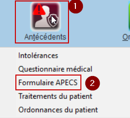 Cliquez sur Antécédents, puis sur Formulaire APECS