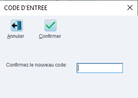 Fenêtre de confirmation du nouveau code.