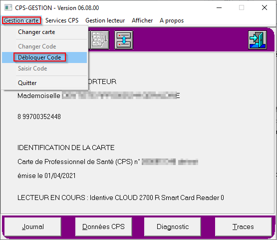 Saisissez le code de déblocage à 8 chiffres reçu par courrier avec votre carte, puis saisissez deux fois le code de votre carte