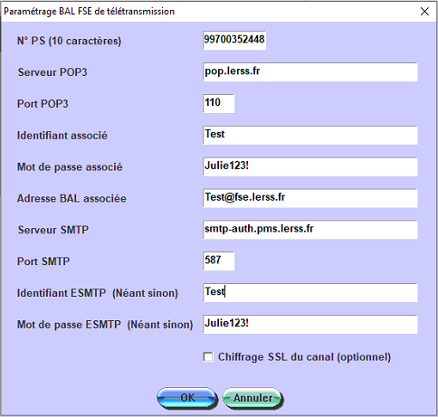 Adresse @fse.lerss.fr : serveur POP3 pop.lerss.fr, port 110 ; serveur SMTP smtp-auth.pms.lerss.fr, port 587 ; identifiant associé et identifiant ESMTP = la p…